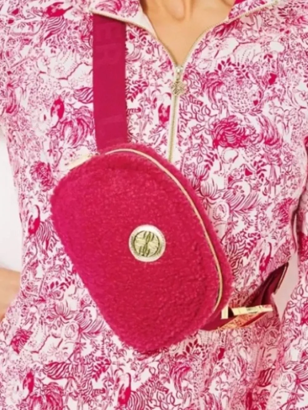 Lilly Pulitzer Jeanie Sherpa Belt Bag in the Raspberry Rouge ~ NWT